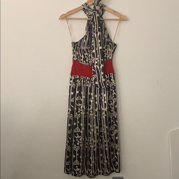 Vintage Y2K Forever 21 Halter dress Navy Satin Elastic Waist - Picture 2 of 2